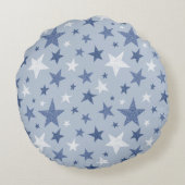 Blauwe en witte wintersterren Persoonlijk Monogram Rond Kussen (Achterkant)