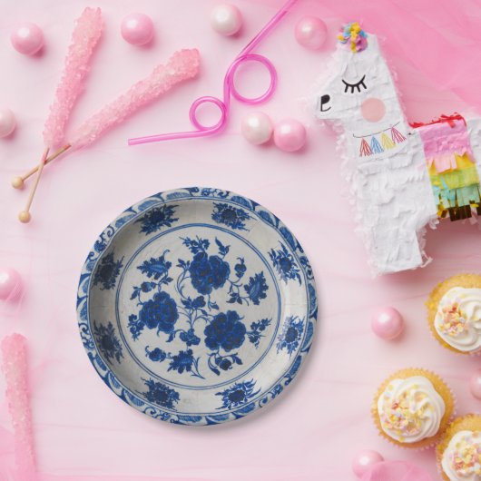 Blauwe en witte witte rode porseleinen Chinese chi Papieren Bordje (Feest)