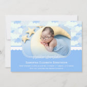 Blauwe en witte wolken Aangepaste Baby geboorte Aankondiging (Voorkant)