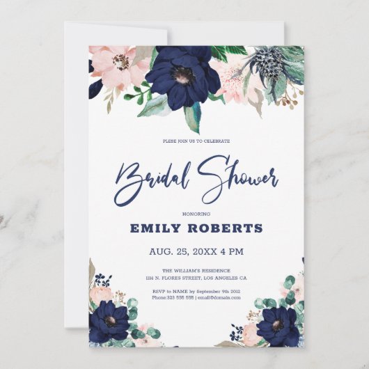 Blauwe en witte zeebloemen kaart (Voorkant)