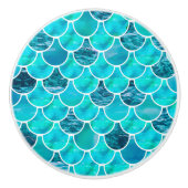 Blauwe en witte zeemeervis keramische knop (Voorkant)