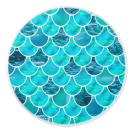 Blauwe en witte zeemeervis keramische knop