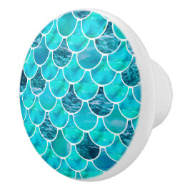 Blauwe en witte zeemeervis keramische knop