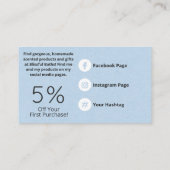 Blauwe en witte zeep en kaars visitekaartje (Achterkant)