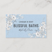 Blauwe en witte zeep en kaars visitekaartje (Voorkant)