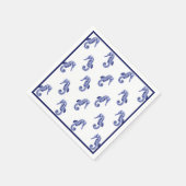 Blauwe en witte zeepaardafdruk servet (Hoek)