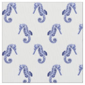 Blauwe en witte zeepaardafdruk stof (Close Up)