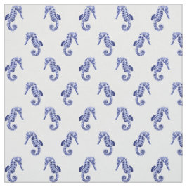 Blauwe en witte zeepaardafdruk stof