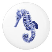 Blauwe en witte zeepaardje keramische knop (Voorkant)