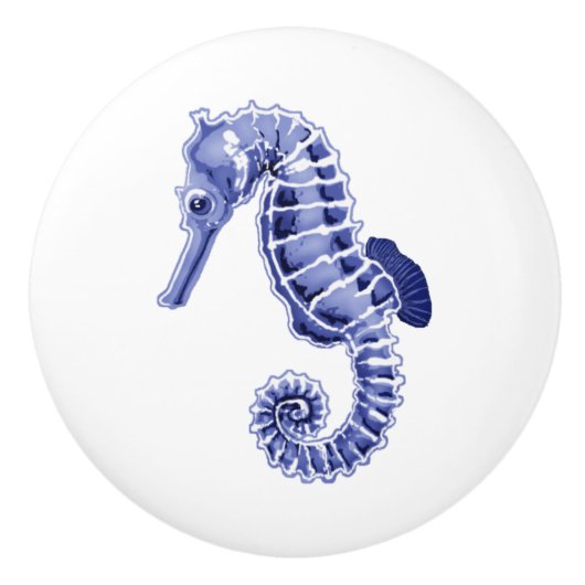 Blauwe en witte zeepaardje keramische knop (Voorkant)