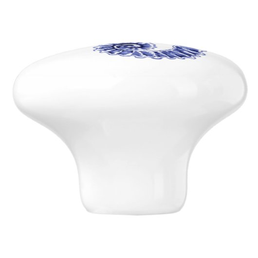 Blauwe en witte zeepaardje keramische knop (Zijkant)