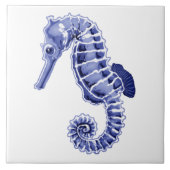 Blauwe en witte zeepaardje tegeltje (Voorkant)