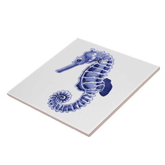 Blauwe en witte zeepaardje tegeltje (Zijkant)