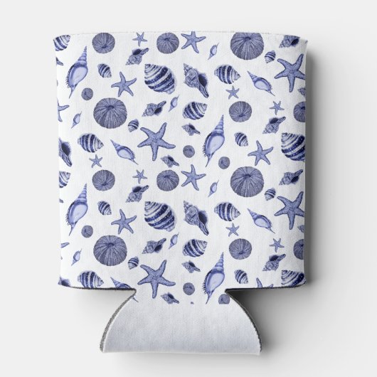 Blauwe en witte zeeschelpen blikjeskoeler (Achterkant)