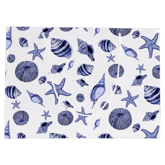 Blauwe en witte zeeschelpen groot cadeauzakje (Achterkant)