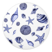 Blauwe en witte zeeschelpen keramische knop (Voorkant)