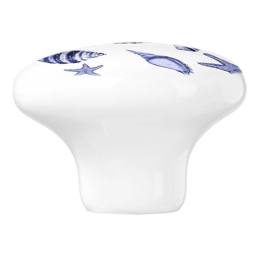 Blauwe en witte zeeschelpen keramische knop (Zijkant)