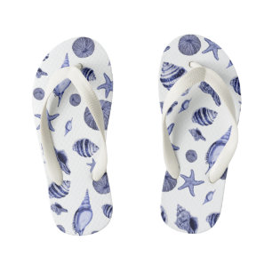 Blauwe en witte zeeschelpen kinder teenslippers