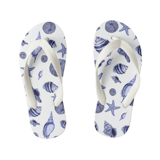 Blauwe en witte zeeschelpen kinder teenslippers (Voetbed)