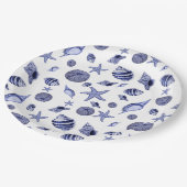 Blauwe en witte zeeschelpen papieren bordje (Gekanteld)