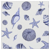 Blauwe en witte zeeschelpen stof (Close Up)