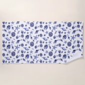 Blauwe en witte zeeschelpen strandlaken (Voorkant)