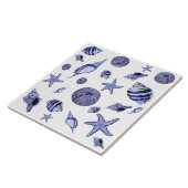 Blauwe en witte zeeschelpen tegeltje (Zijkant)