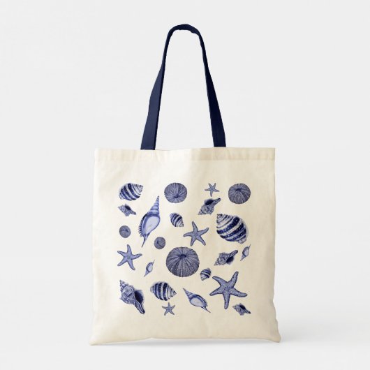 Blauwe en witte zeeschelpen tote bag (Achterkant)