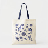 Blauwe en witte zeeschelpen tote bag (Voorkant)