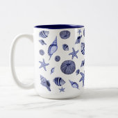 Blauwe en witte zeeschelpen tweekleurige koffiemok (Links)