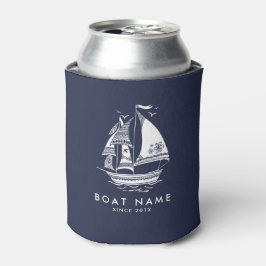 Blauwe en witte zeilboot blikjeskoeler