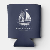 Blauwe en witte zeilboot blikjeskoeler (Achterkant)