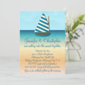 Blauwe en witte zeilboot bruiloft kaart (Staand voorkant)