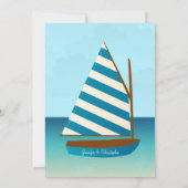 Blauwe en witte zeilboot bruiloft kaart (Achterkant)