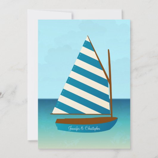Blauwe en witte zeilboot bruiloft kaart (Achterkant)