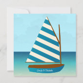 Blauwe en witte zeilboot bruiloft kaart (Achterkant)