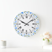 Blauwe en witte zomerbloemen Retro Kitchen Grote Klok (Huis)