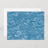 Blauwe en witte zomergolven aankondigingskaart (Voorkant / Achterkant)