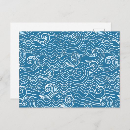 Blauwe en witte zomergolven aankondigingskaart (Voorkant / Achterkant)