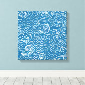 Blauwe en witte zomergolven canvas afdruk (Insitu (Houten vloer))