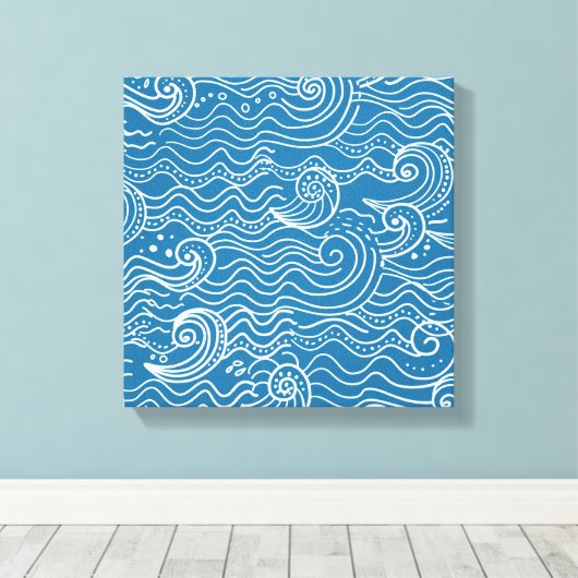Blauwe en witte zomergolven canvas afdruk (Insitu (Houten vloer))