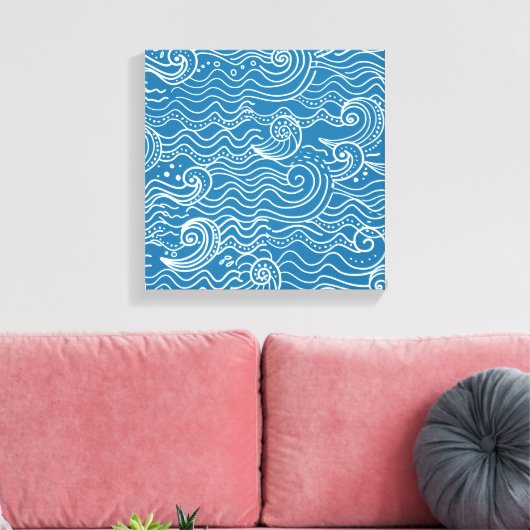 Blauwe en witte zomergolven canvas afdruk (Insitu (Woonkamer))