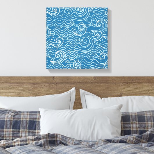 Blauwe en witte zomergolven canvas afdruk (Insitu (Slaapkamer))