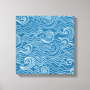 Blauwe en witte zomergolven canvas afdruk