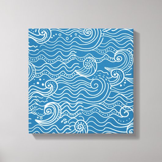 Blauwe en witte zomergolven canvas afdruk (Voorkant)