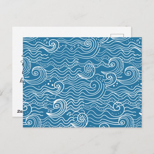 Blauwe en witte zomergolven feestdagenkaart (Voorkant / Achterkant)