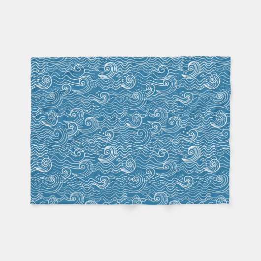 Blauwe en witte zomergolven fleece deken (Voorkant (Horizontaal))