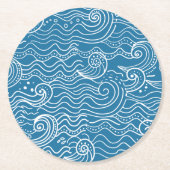 Blauwe en witte zomergolven ronde kartonnen onderzetter (Voorkant)