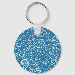 Blauwe en witte zomergolven sleutelhanger