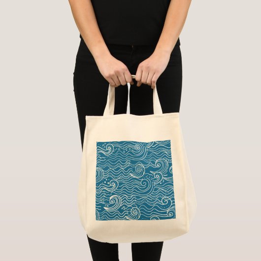Blauwe en witte zomergolven tote bag (Voorkant (product))